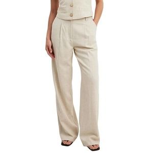 NWT NA-KD High Rise Pleated Front Linen Blend Suit Trouser Beige Womens EU34 US2
